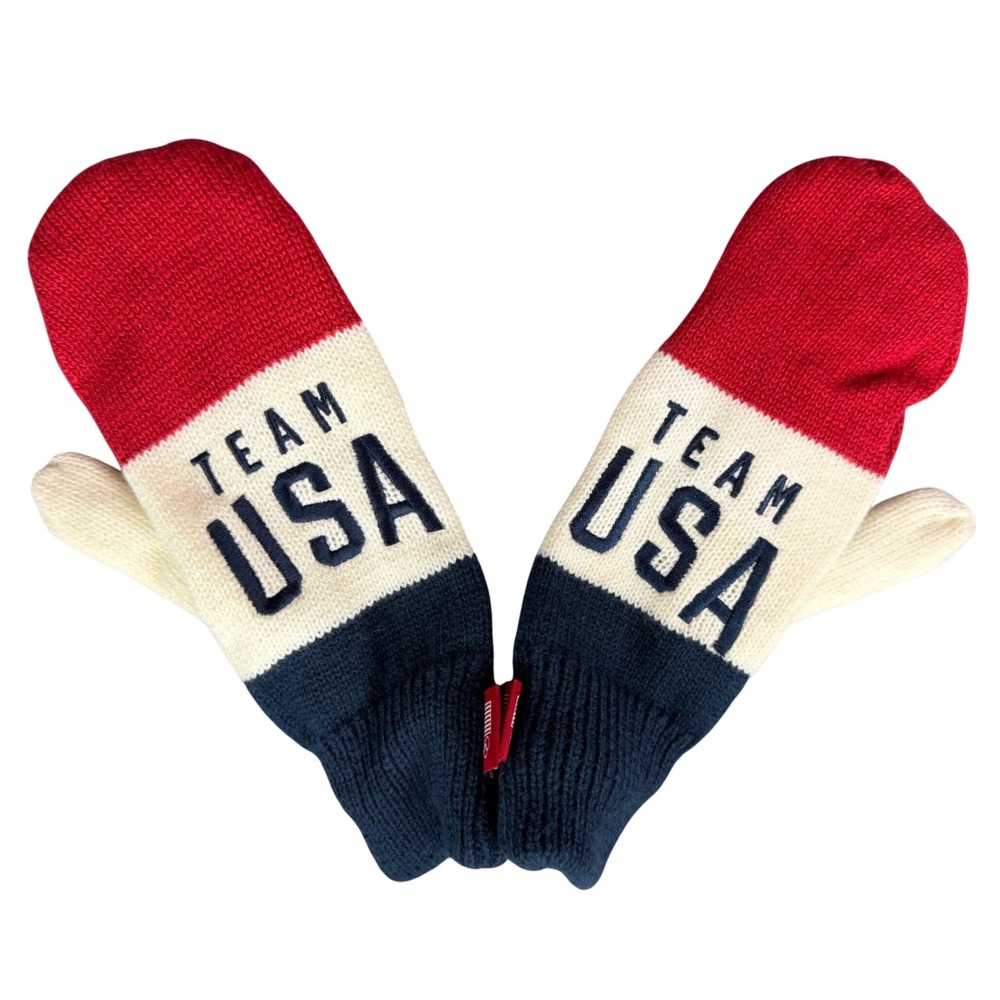 Team USA Olympic Red White Blue Knit Fleece Lined Mittens Adult One Size